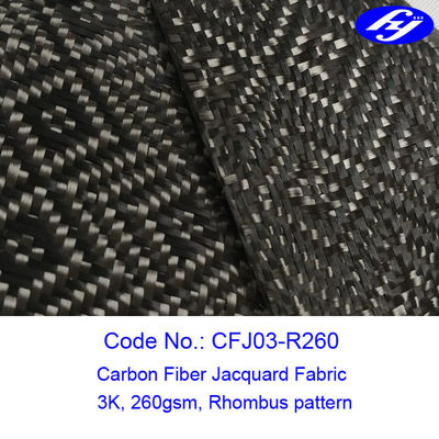 Rhombus Pattern 3K Twill Weave Carbon Fiber / Decoration Black Jacquard Fabric