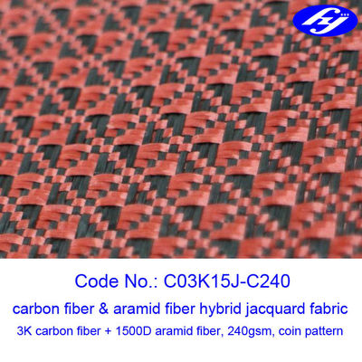 Van de het Patroonkoolstof van het jacquardmuntstuk van de de Stoffen de Zwarte/Rode Koolstof van Aramid Hybride Stof van Aramid